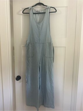 Light Blue Sleeveless Chambray Jumpsuit